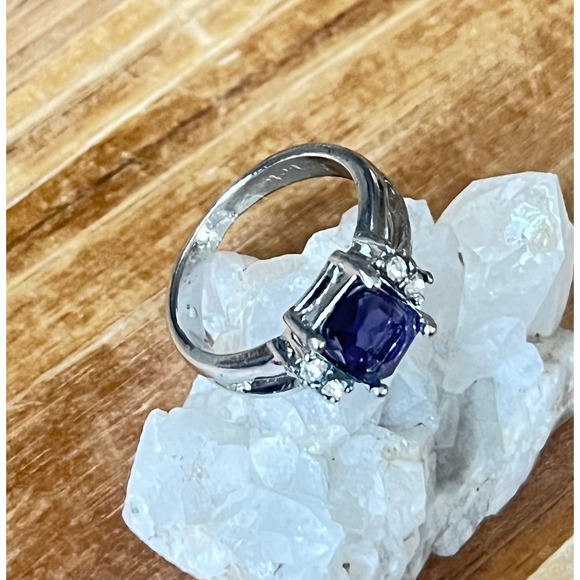 Amethyst Purple Stone 10K White Gold w White Crystals Statement Ring-Size 7-New - Picture 1 of 16